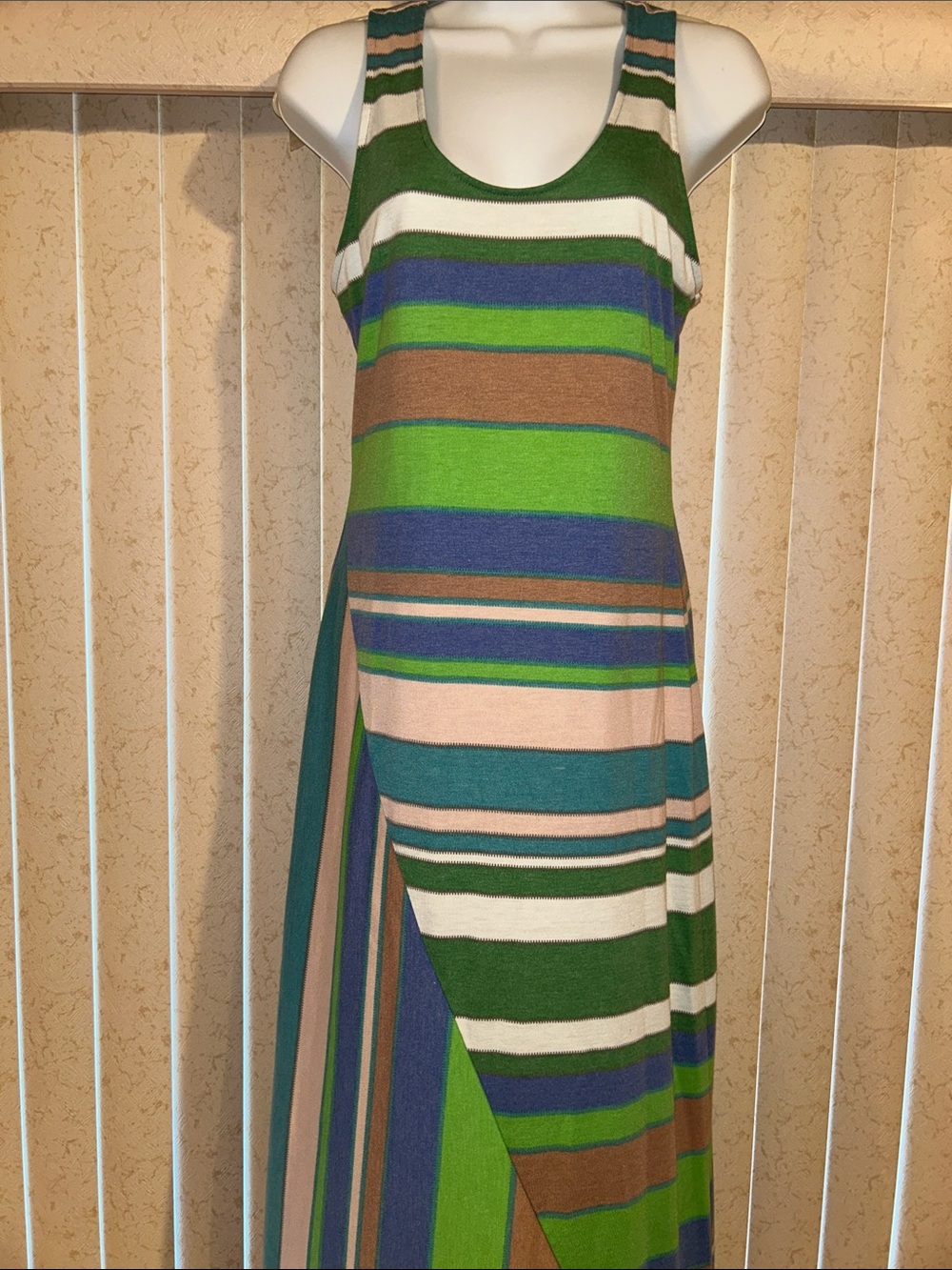 Striped Maxi Tank Dress in Green and Blue